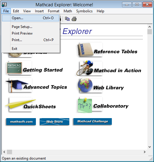 Mathcad-Explorer: Datei öffnen